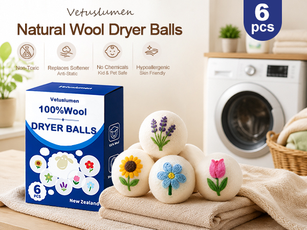 6 Pack Wool Dryer Balls