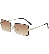 Gleyemor Rimless Rectangle Sunglasses for Women Mens Fashion Vintage Frameless Square Glasses wit...