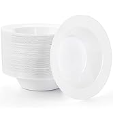 Suwimut 60 Pack Disposable Plastic Soup Bowls, 12 oz Large White Plastic Bowls Disposable Dinnerw...