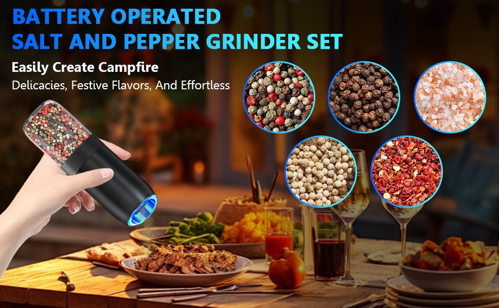 battery operated salt and pepper grinder set, battery salt and pepper grinder set, pepper grinder