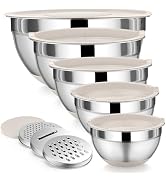P&amp;P CHEF Mixing Bowl with Lid Set, 5 Piece Stainless Steel Mixing Nesting Bowls for Salad Storage...