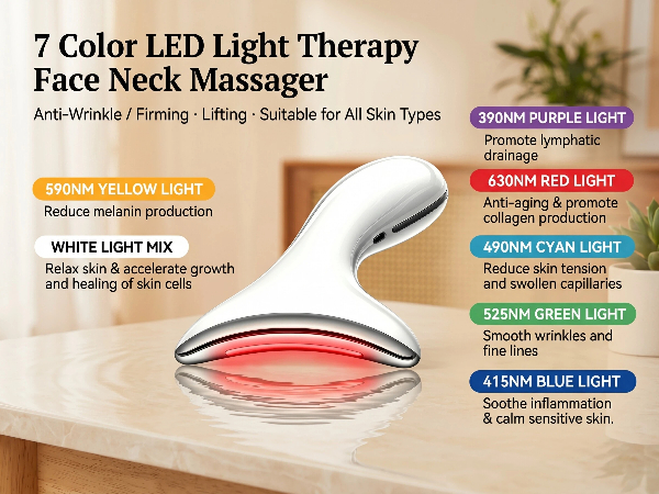 7-Color LED Phototherapy Device with Lifting, Heat &amp;amp; Vibration, Firming