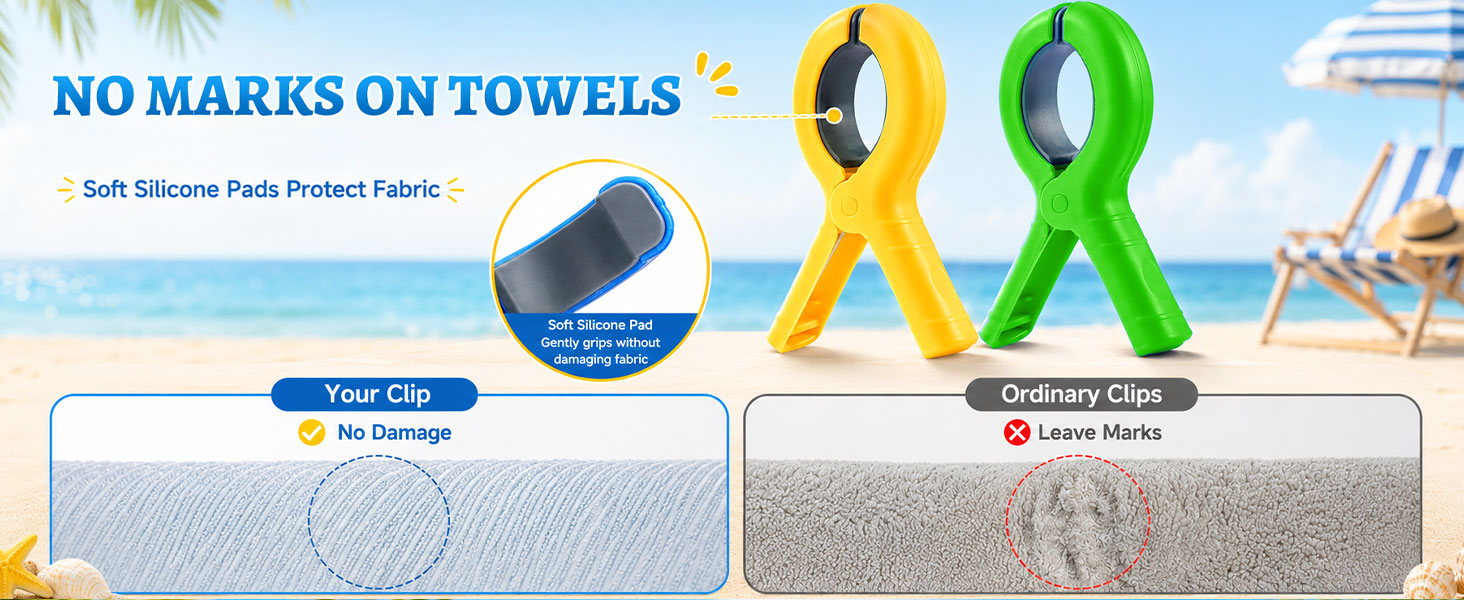 Soft silicone pads protect fabric and prevent towel marks