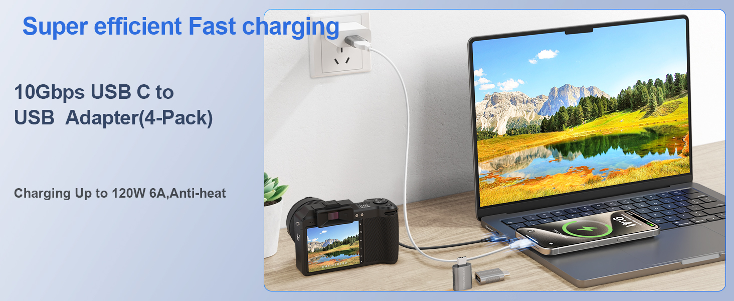 USB C to USB adapter super charging,up to 120w 6a,anti-heating