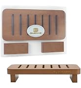 Farmhouse Wood Tray Pedestal Stand for Kitchen Decor Counter,Acacia Dishes Plant Display - 8.6