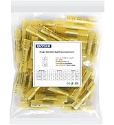 50 Pcs Yellow Heat Shrink Butt Connectors, 12-10 AWG Waterproof Crimp Terminals Electrical Wire C...