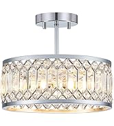 Pevfah Crystal Chrome Ceiling Light, Modern Semi Flush Mount Ceiling Lighting Fixture, Round Hall...