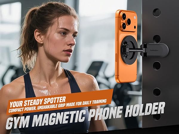 Gym Magnetic Phone Holder: Features 20 N52 ultra magnets. Smart, strong, and built to stay put.