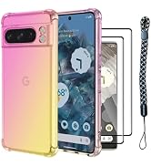 Flexible Gradient TPU Phone Case for Google Pixel 8 Pro with Handheld lanyard, [4in1]-- 9H Temper...