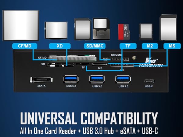 Universal compatilibity all in one card reader + USB 3.0 Hub + eSATA + USB-C