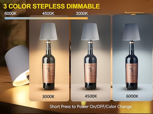 Wireless Bottle Lamp, Wine Bottle Lights with Touch Dimming, Rechargeable 3 Color Temperatures 