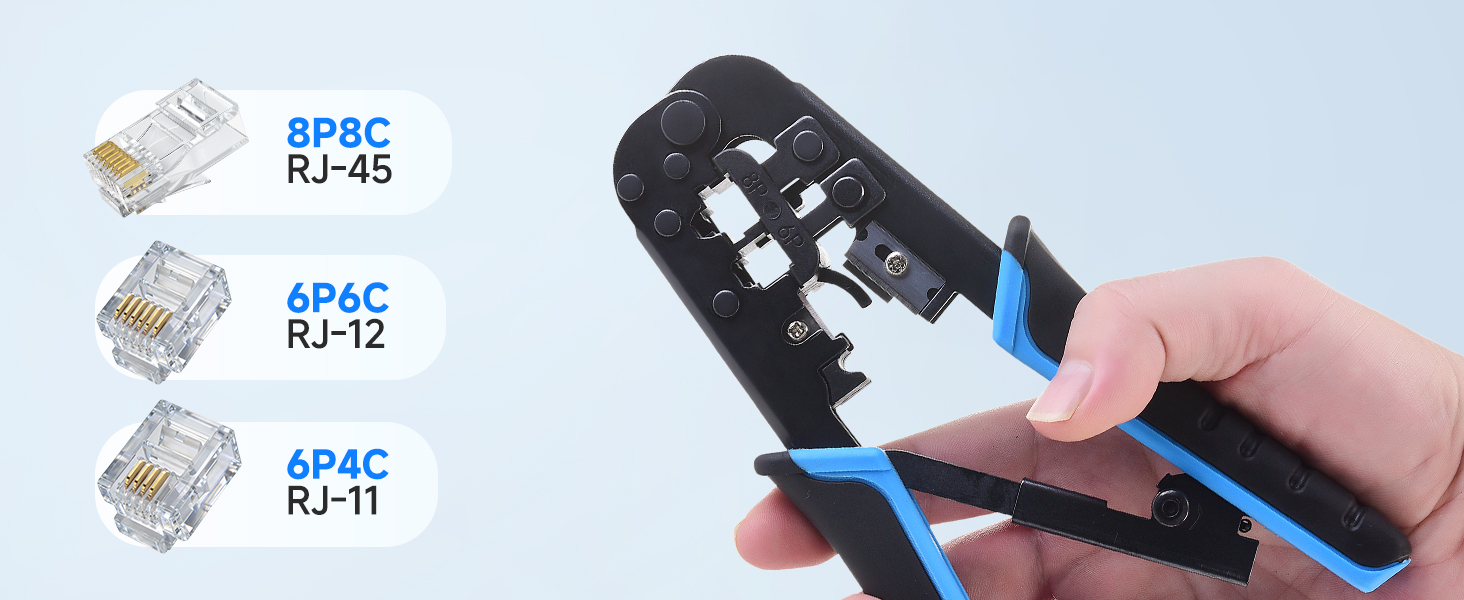 Modular RJ45 Crimp Tool (Ethernet Crimper) with Built-in Wire Cutter and Stripper