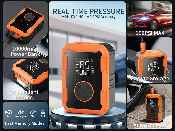 tire inflator portable air compressor pump for bike ball tire car