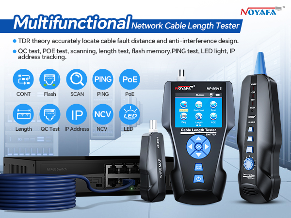 Network Cable Tester, Ethernet Tester with LCD Tracer, LAN Ethernet, PoE Test