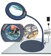 Krstlv 10X Magnifying Glass with Light and Stand, 5 Color Modes Stepless Dimmable LED Lighted Des...