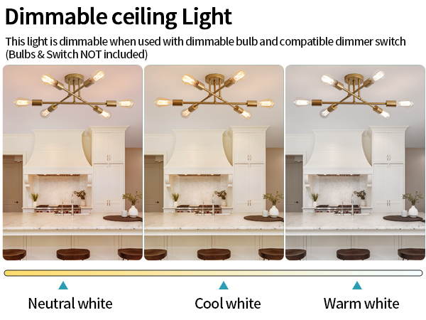 6-Lights Industrial Metal Semi Flush Mount Ceiling Light for Bedroom