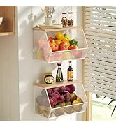 2 Tier Fruit Basket for Kitchen Counter, Stackable Onion and Potato Storage Basket, Wall Mounted ...