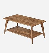 VASAGLE Coffee Table, 2-Tier Living Room Table with Storage, Center Table with Rounded Corners, 2...