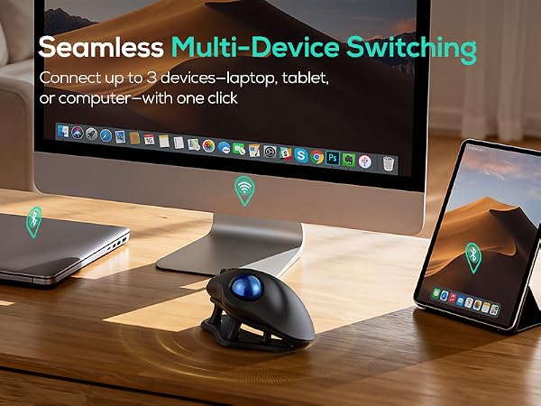 Nulea M511 Wireless Trackball Mouse, Rechargeable Ergonomic Thumb-Control Mouse with Tilt Stand