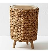 Yatmung 2.3 Gallon Wicker Trash Can with Lid Boho Bathroom Trash Can - Natural Water Hyacinth Was...