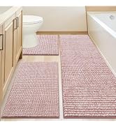 ACCUMTEK Chenille Spliced with Fluffy Cut Pile Absorbent Bath Mat, Thick Plush Bath Rug - Ultra S...