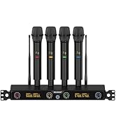 MELONARE 4-Channel Wireless Microphone System, UHF Rackmountable Cordless Mic Set w/ 4X 10 Freque...