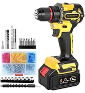 21V Cordless Brushless Power Drill Set with 4.0Ah Large Capacity Battery and Charger, 3/8-Inch Me...