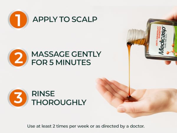Directions: apply to scalp, massage 5 minutes, rinse thoroughly, dandruff shampoo poured on hand