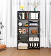 JIUYOTREE 6-Tiers Portable Bookshelf with Fabric Cloth at Back, 10 Cube Closet Storage Organizer ...