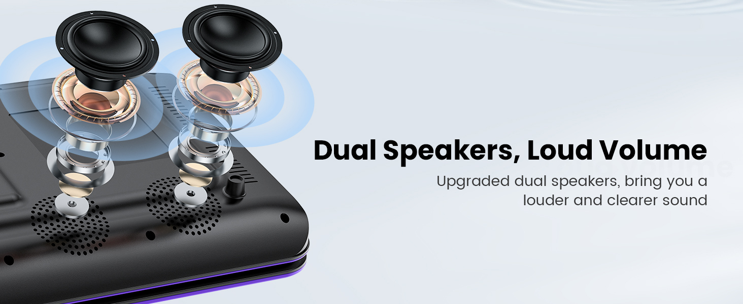 Dual built-in speakers on portable DVD player provide immersive movie sound for kids