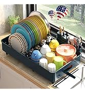 ADBIU Large Dish Drying Rack with Drainboard Set(12.8" - 20") Expandable Compact Dish Drainer (Gr...