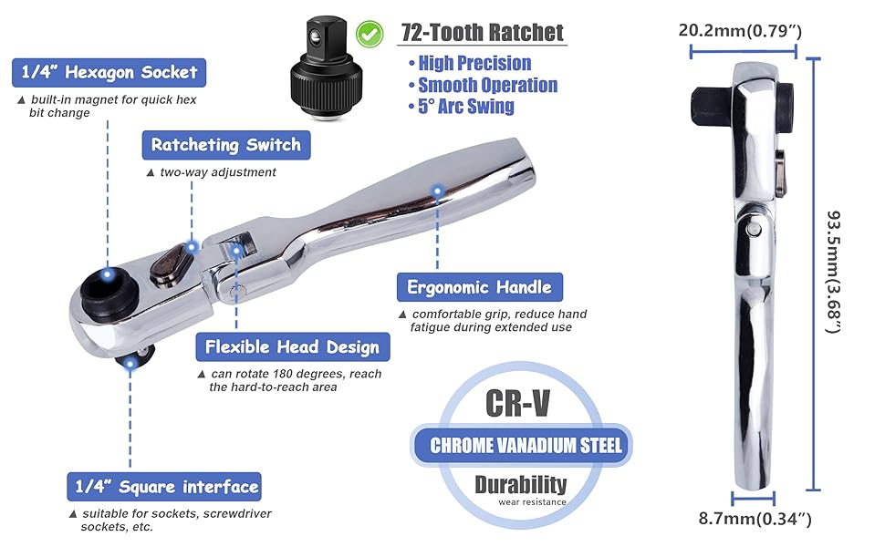 Flexible head ratchet wrench