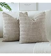 OTOSTAR Pack of 2 Corduroy Soft Decorative Throw Pillow Covers 18 x 18 Inch Soft Boho Striped Cus...