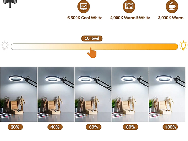 Magnifying Glass with Light,Magnifier with Stand Clamp,LED Desk Lamp 