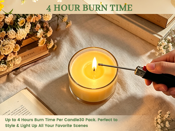 Each citronella tealight candle burns up to 4 hours, ideal for lighting up all your favorite scenes.