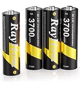 4 Pack AA Lithium Rechargeable Batteries, 3700mWh High Capacity, 1.5V Constant Output, 1600+ Cycl...