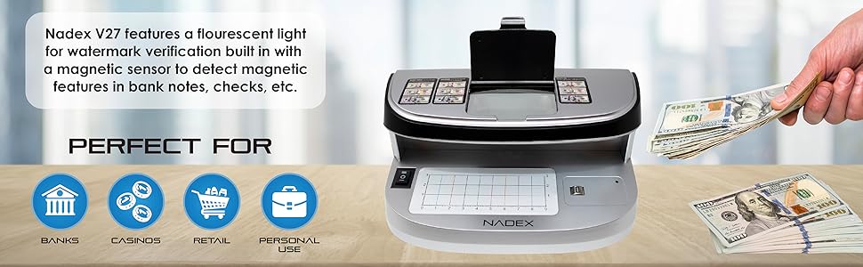 Nadex V27 Desktop UV Counterfeit Detector with Micro Print Magnifier- UV/Magnetic/Infrared Sensor