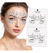 Glitter White Face Gems, Rhinestone Face Stickers, Clear Acrylic Face Jewels for Festival, Rave, ...