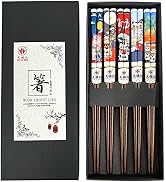 LANHUTHS Wooden Chopsticks Reusable 5 Pairs Lucky Cat Design Gift Set Hand-made Japanese style 8....