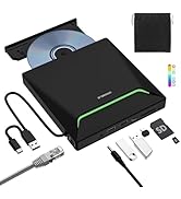 Newest External CD DVD Drive, Cool DVD Burner USB 3.0 with Ethernet Adapter, 3 USB and 2 TF/SD Ca...