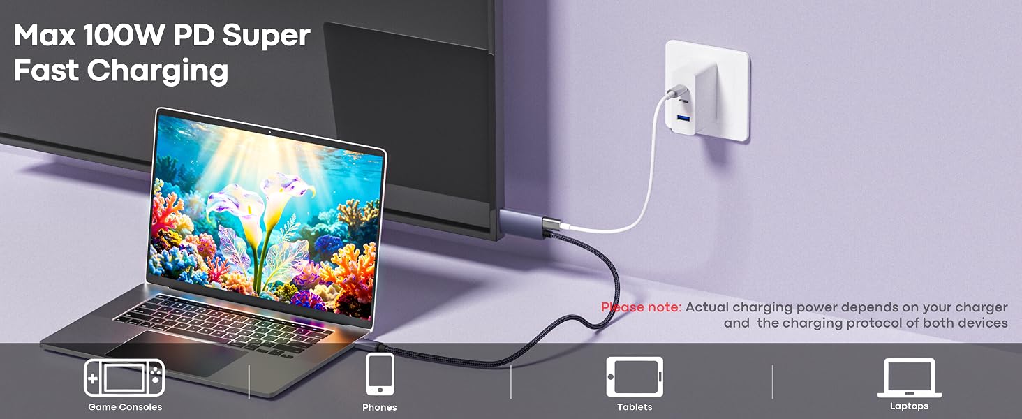 Max 100w PD USB C to hdmi cable