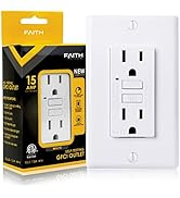 Faith 15A GFCI Outlet, Non-Tamper-Resistant GFI Duplex Receptacle with LED Indicator, Self-Test G...