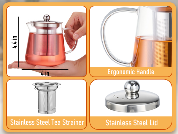 Glass Teapot Stovetop 18.6 OZ, Borosilicate Clear Tea Kettle