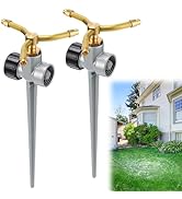 2 Pack Aluminum Alloy Lawn Sprinkler with 3 Arms Brass Nozzle, Long-Distance Spray for Small Medi...