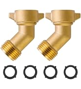 2 Pack Garden Hose Elbow Connector 45 Degree Brass Hose Elbow with Easy Grip Hose Extender 3/4" H...