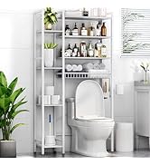 Kalrin 8-Tier Over The Toilet Storage with Side Rack, Over Toilet Storage Rack with Adjustable Sh...
