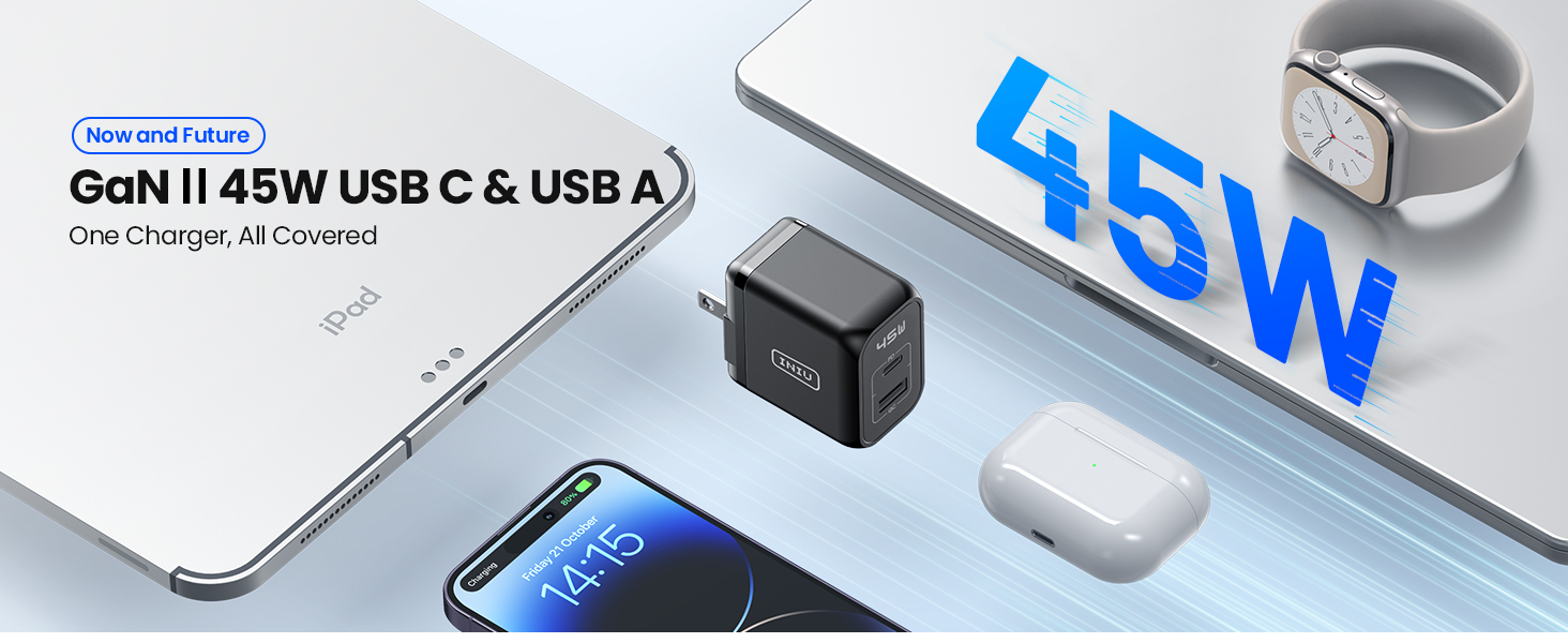 GaN 45W USB C & USB A
