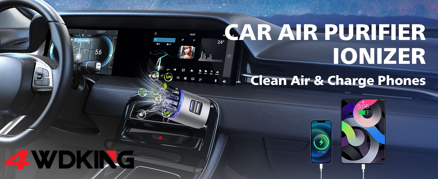 Ionic Car Air Purifier with Dual USB Car Charger
