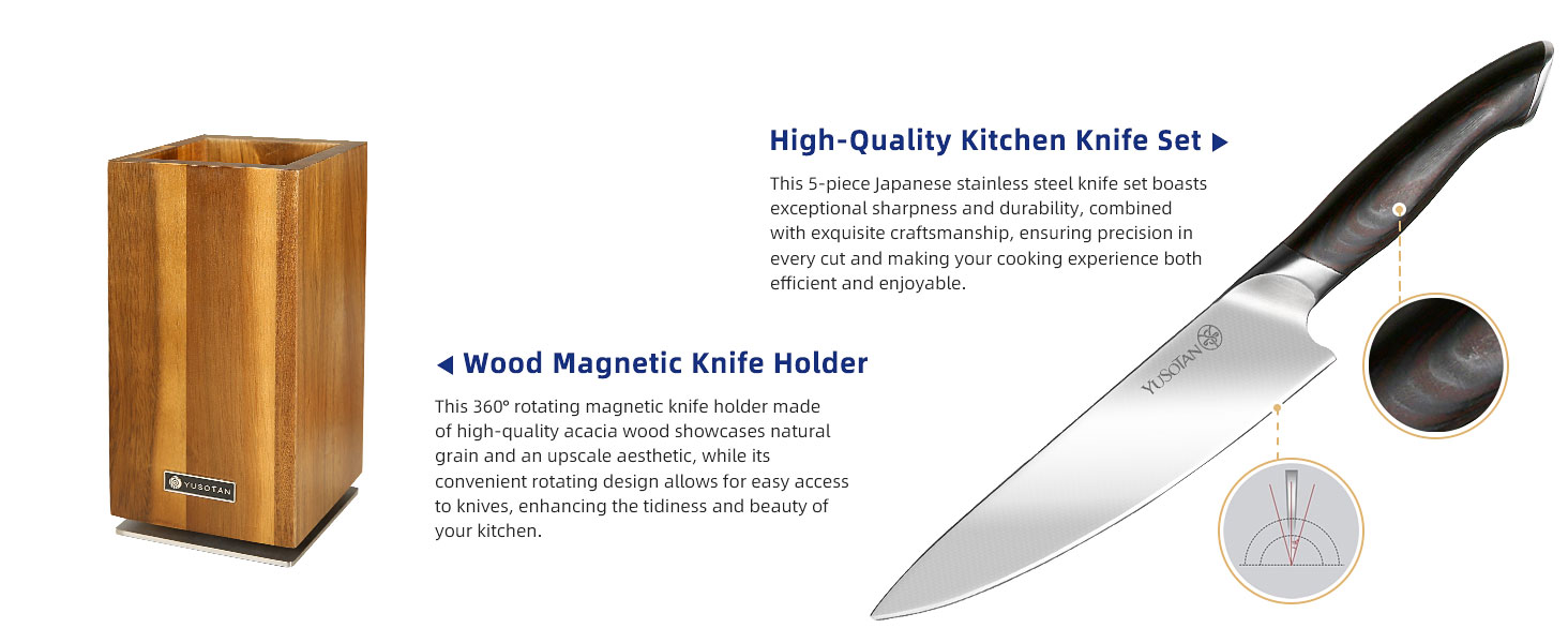 kitchen knife set with a wooden magnetic knife holder