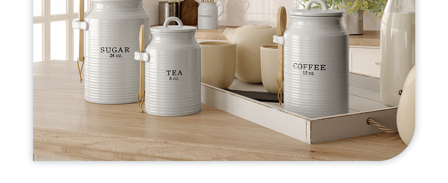 Ceramic Sugar Tea Canister Kitchen with Scoop Flour Container Ceramic Airtight Food Safe Farmhouse